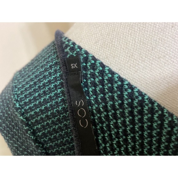 COS Textured Knit Short Sleeve Dress XS Green / Navy Cotton $135 - Picture 7 of 8